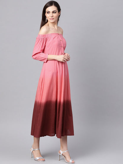 Women's Pink Ombre Off Shoulder Maxi