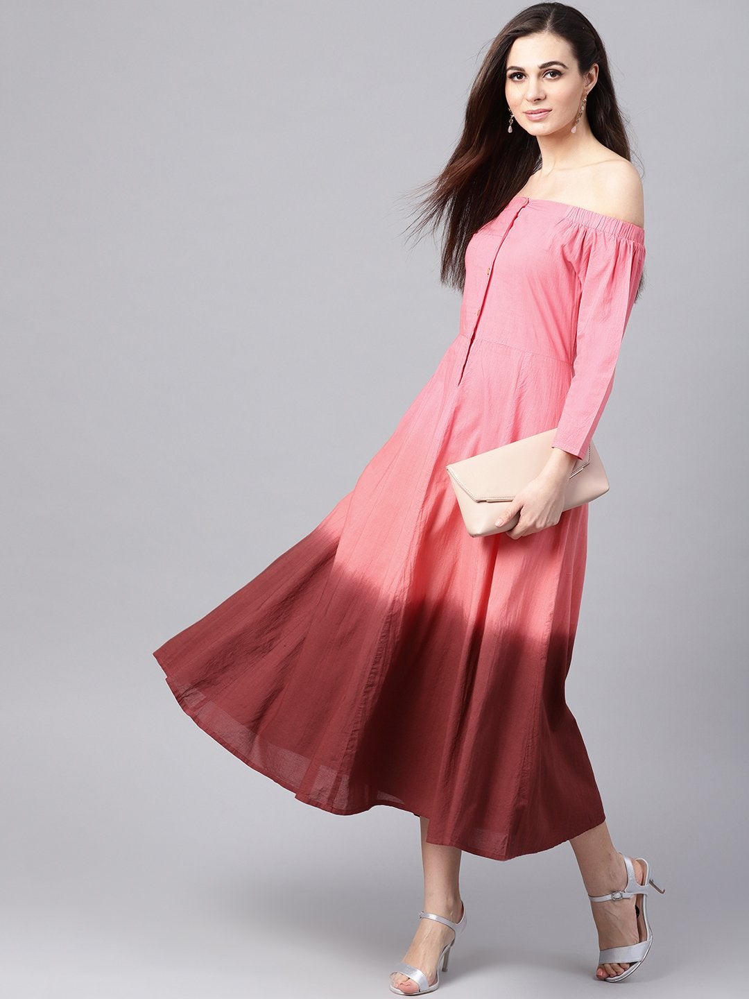 Women's Pink Ombre Off Shoulder Maxi