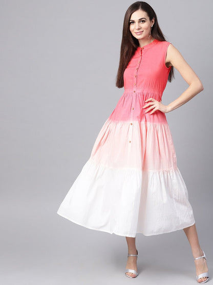 Women's Pink & White Ombre Front Button Maxi
