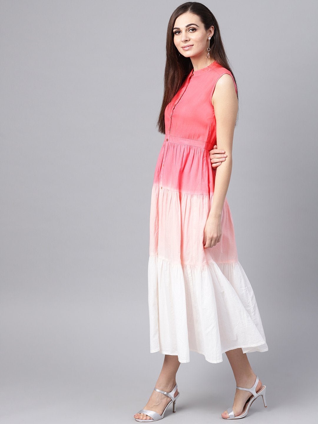 Women's Pink & White Ombre Front Button Maxi