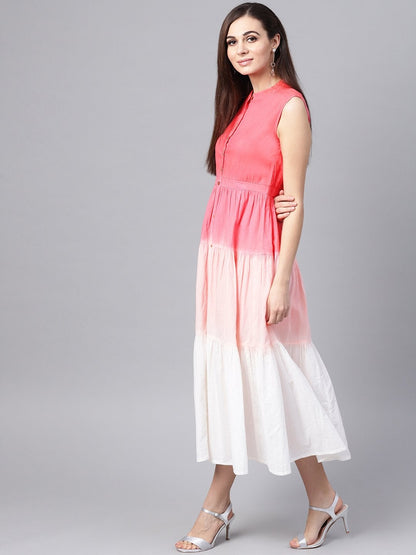 Women's Pink & White Ombre Front Button Maxi
