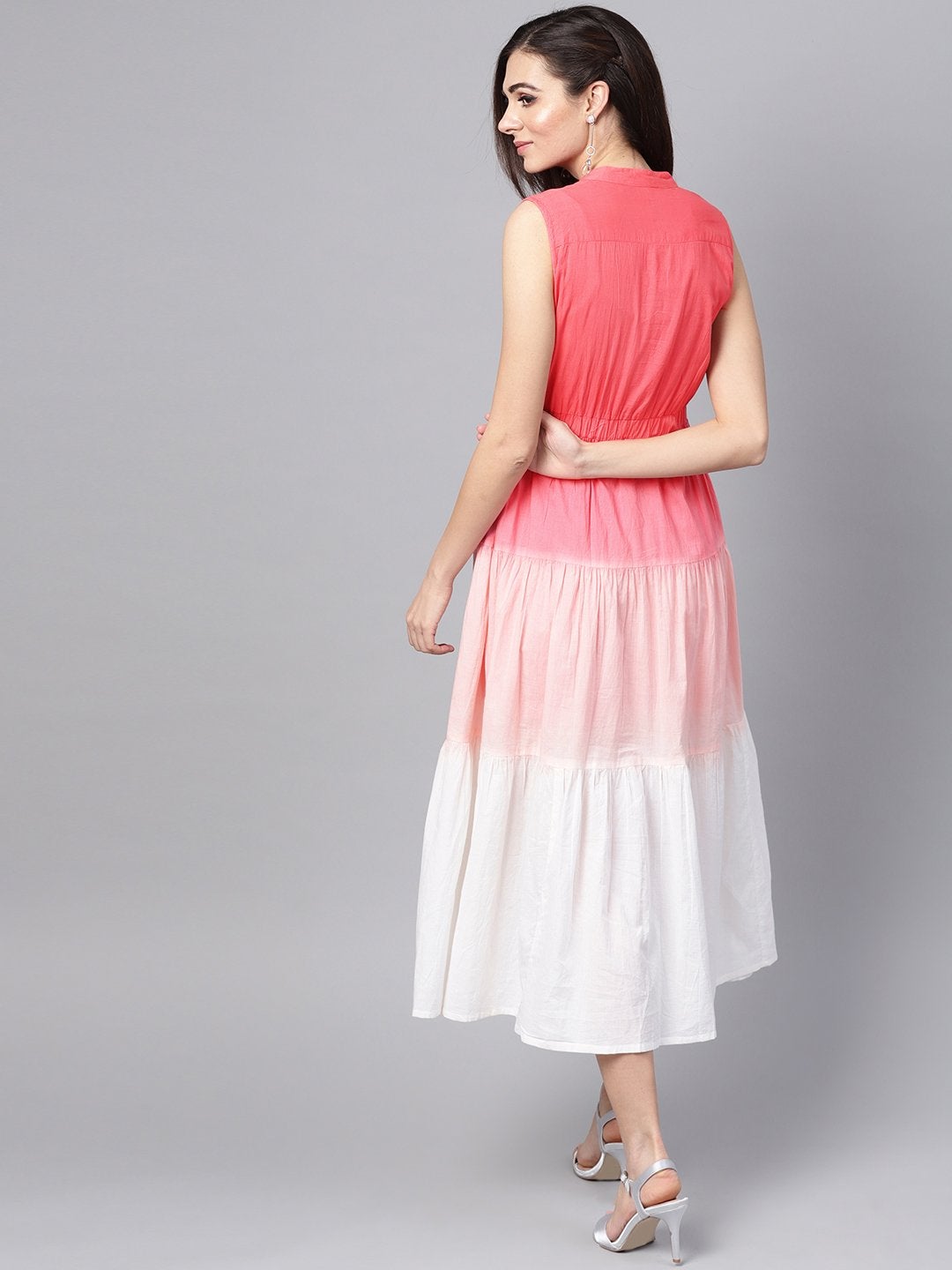 Women's Pink & White Ombre Front Button Maxi