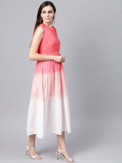 Women's Pink & White Ombre Front Button Maxi