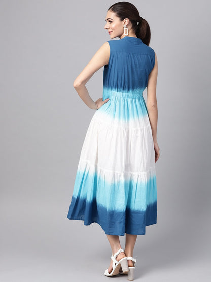 Women's Blue & White Ombre Front Button Maxi