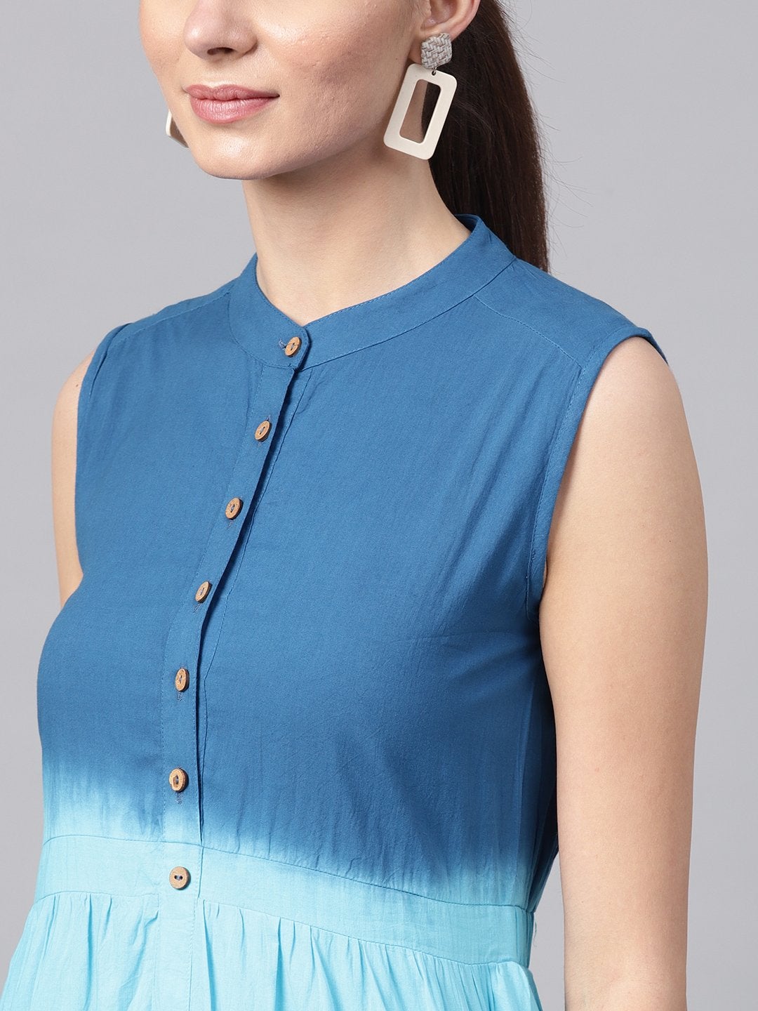 Women's Blue & White Ombre Front Button Maxi