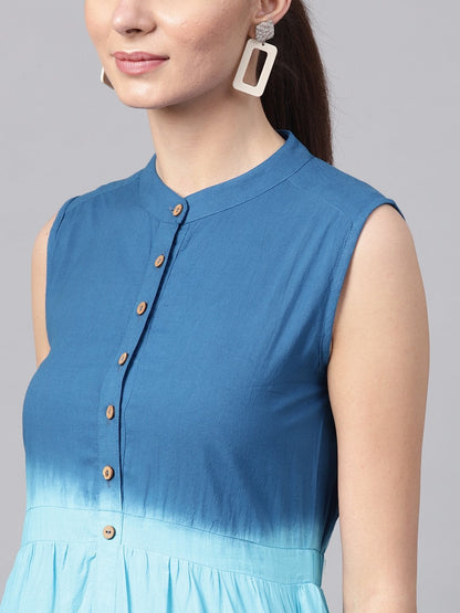 Women's Blue & White Ombre Front Button Maxi