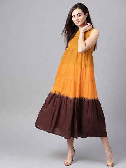 Women's Mustard & Brown Ombre Tiered Maxi