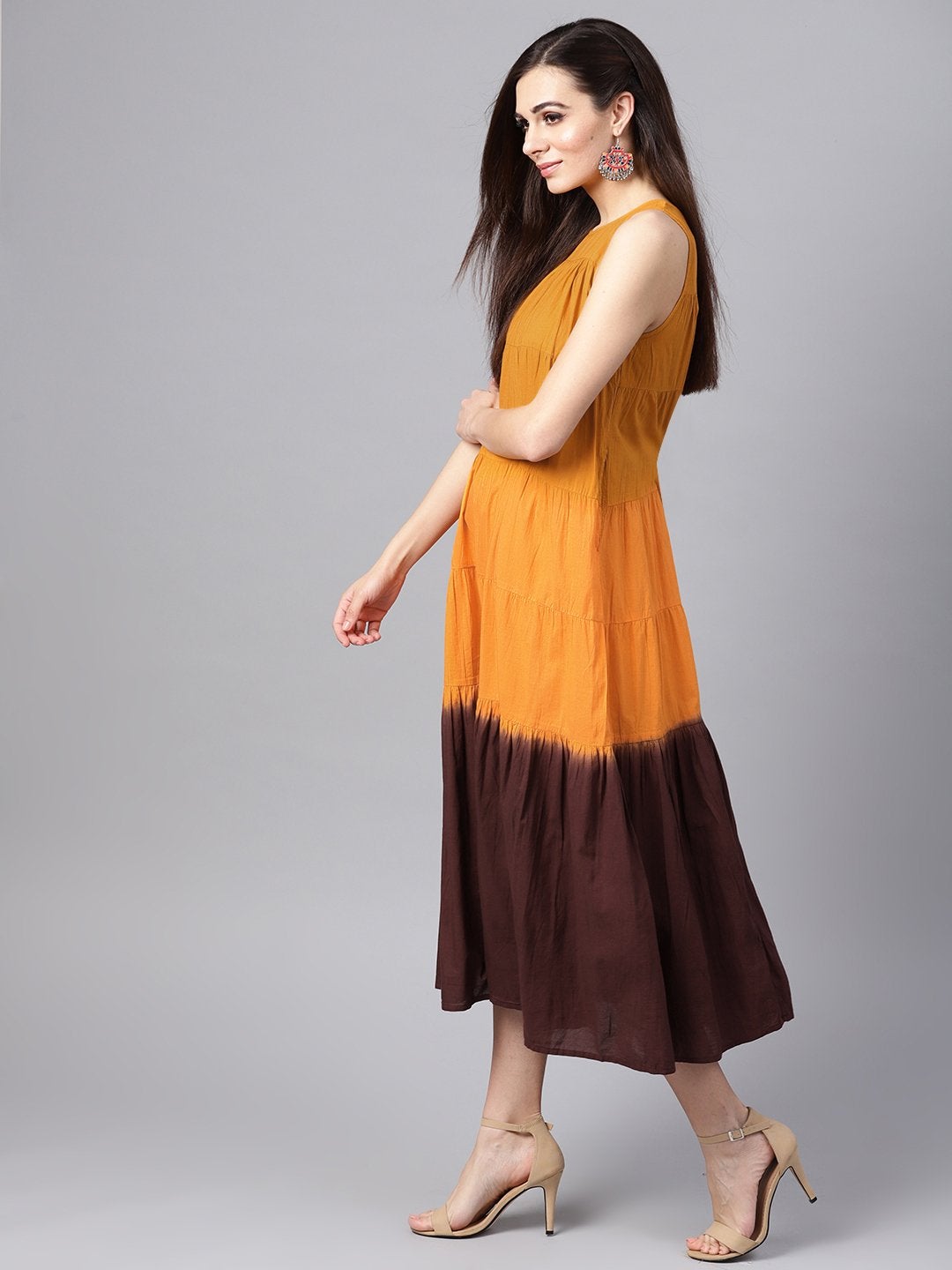 Women's Mustard & Brown Ombre Tiered Maxi