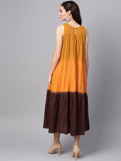Women's Mustard & Brown Ombre Tiered Maxi