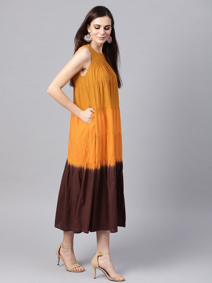 Women's Mustard & Brown Ombre Tiered Maxi
