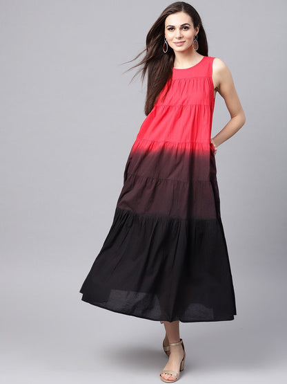 Women's Red & Black Ombre Tiered Maxi