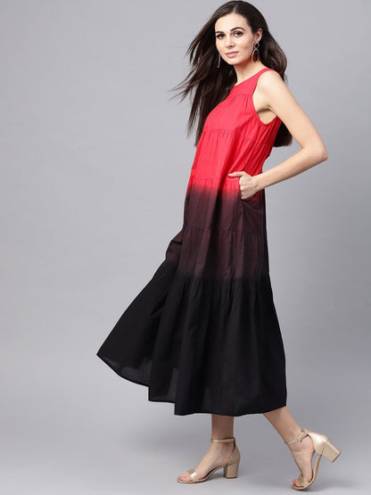 Women's Red & Black Ombre Tiered Maxi
