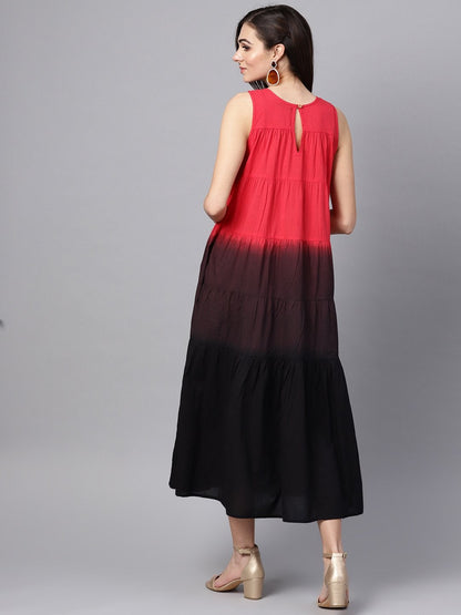 Women's Red & Black Ombre Tiered Maxi