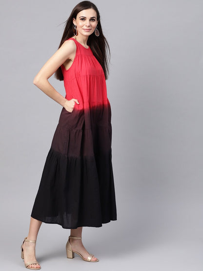 Women's Red & Black Ombre Tiered Maxi