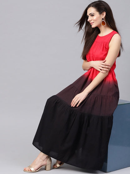 Women's Red & Black Ombre Tiered Maxi