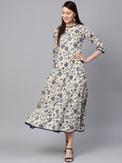 Women's Navy Paisley Flared Midi Dress