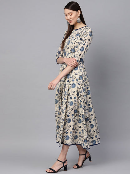 Women's Navy Paisley Flared Midi Dress