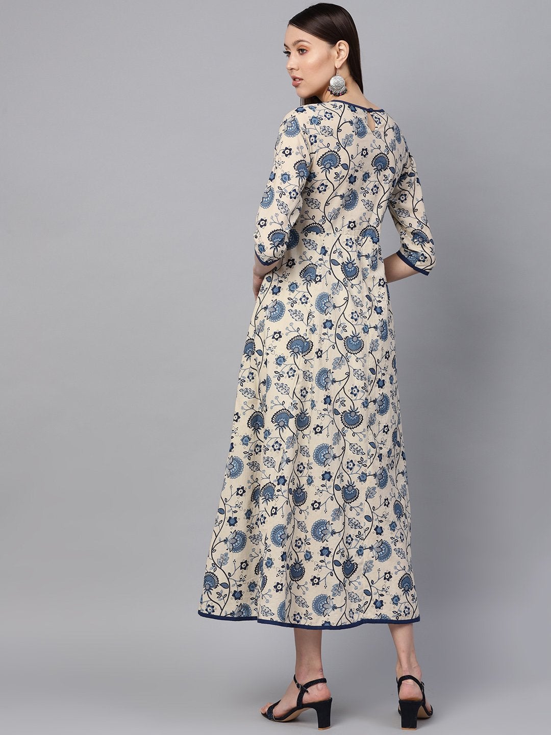 Women's Navy Paisley Flared Midi Dress