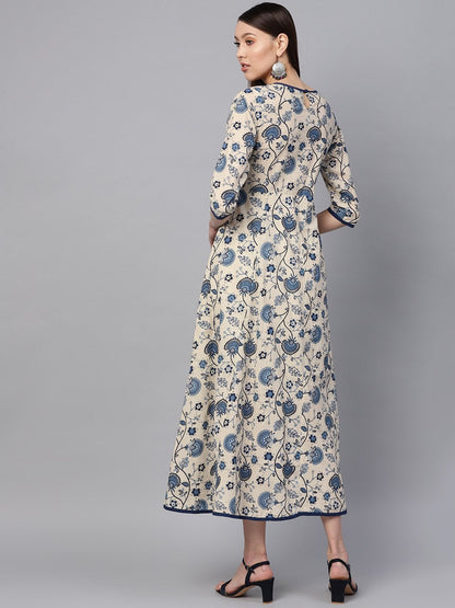 Women's Navy Paisley Flared Midi Dress