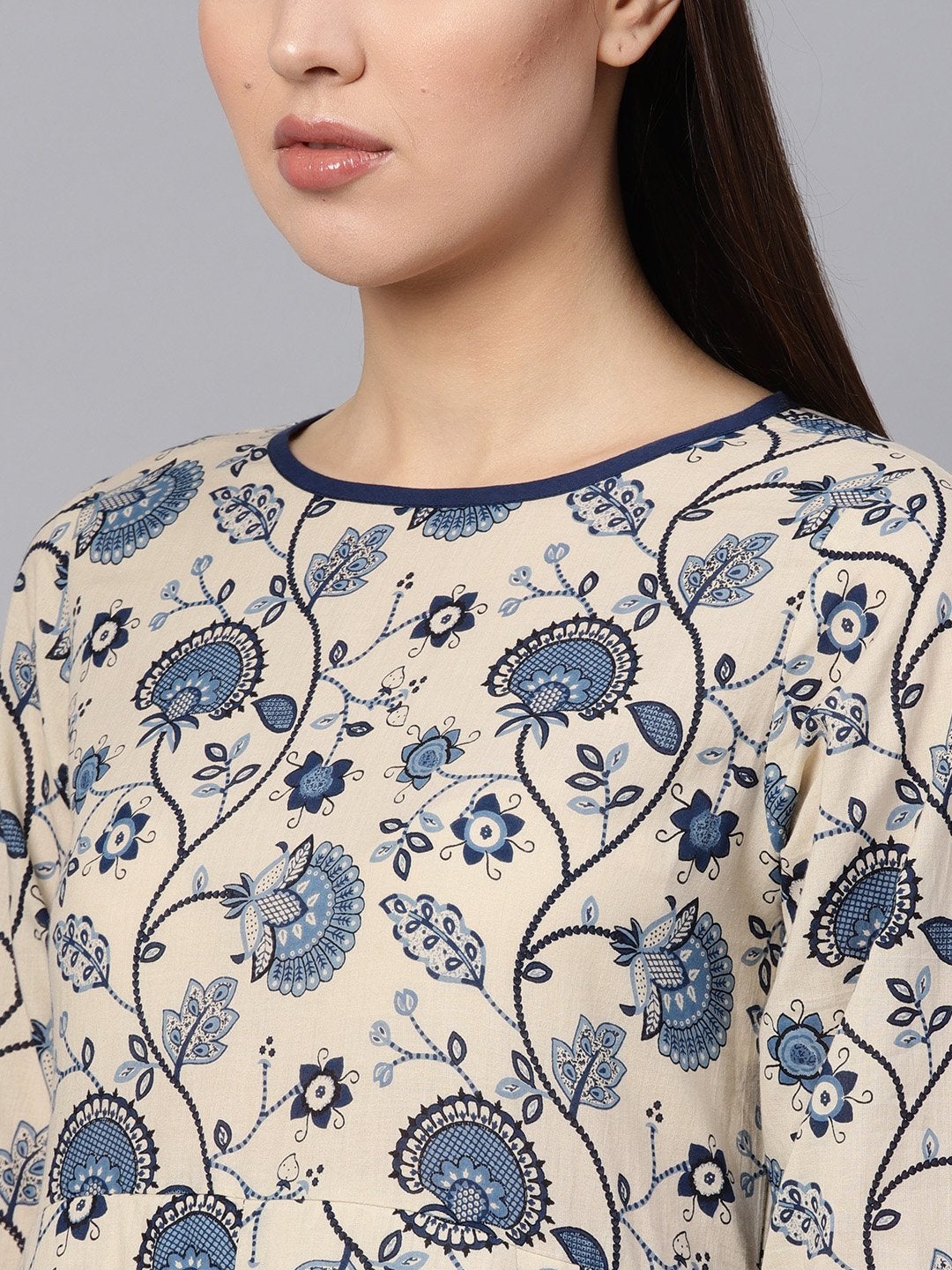 Women's Navy Paisley Flared Midi Dress