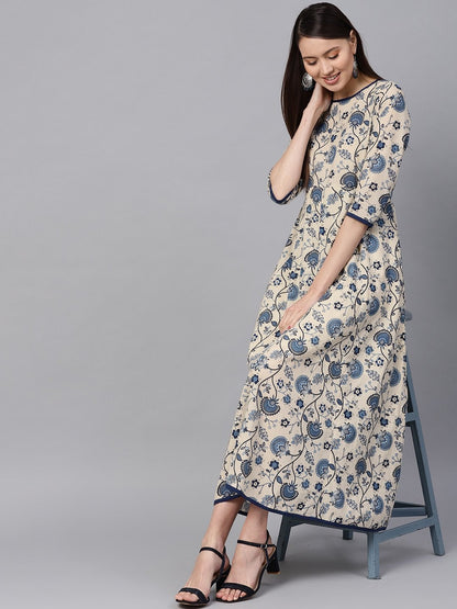 Women's Navy Paisley Flared Midi Dress