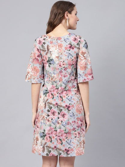 Women's Grey Floral Knot Front Dress