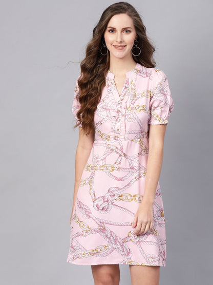 Women's Pink Chain Print A-Line Dress