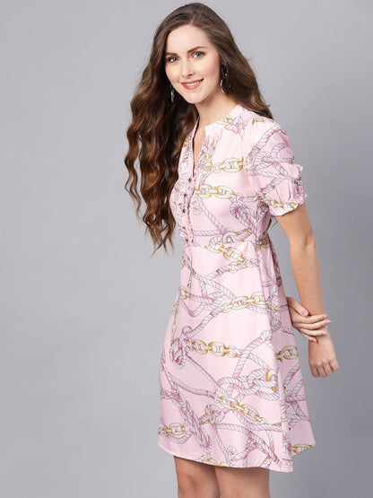 Women's Pink Chain Print A-Line Dress