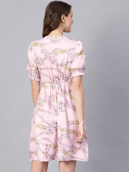 Women's Pink Chain Print A-Line Dress