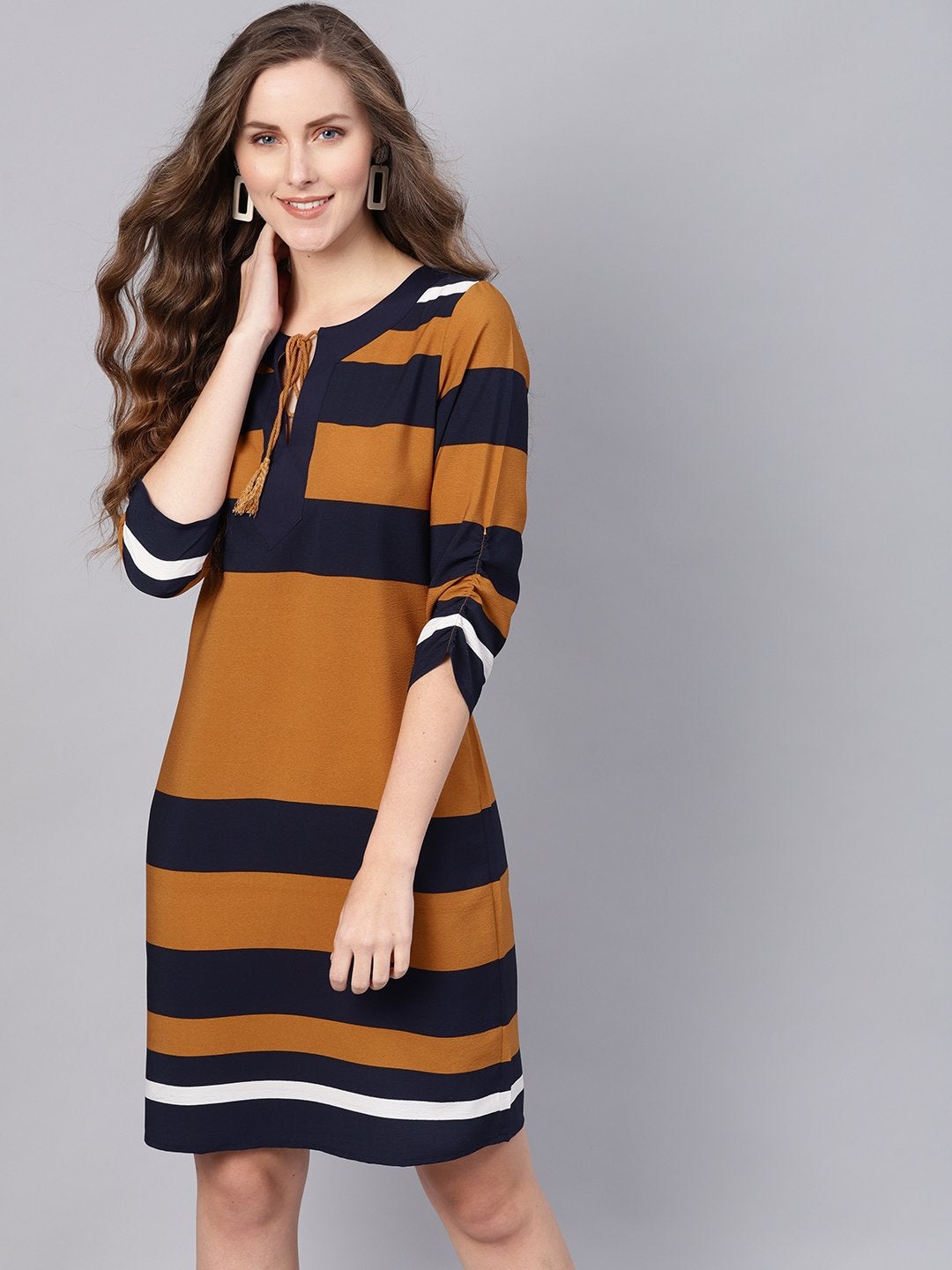Women's Brown Stripe Shift Dress
