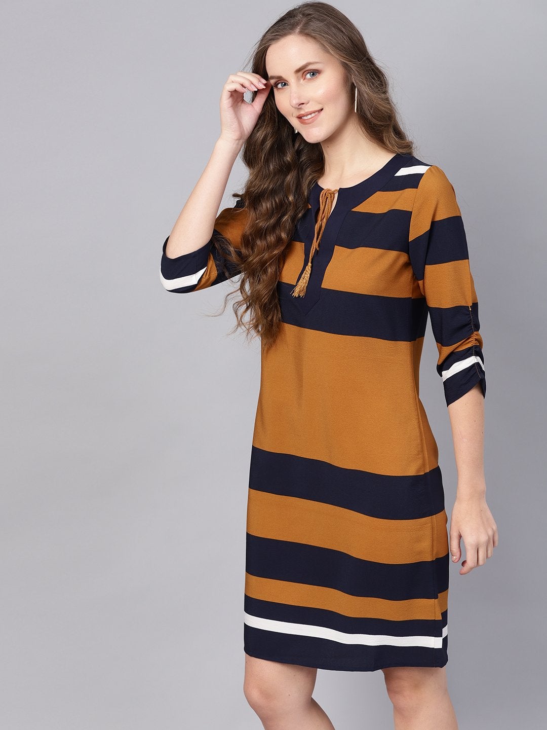 Women's Brown Stripe Shift Dress