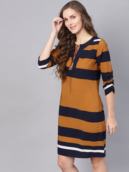 Women's Brown Stripe Shift Dress