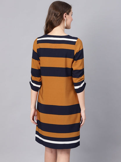 Women's Brown Stripe Shift Dress