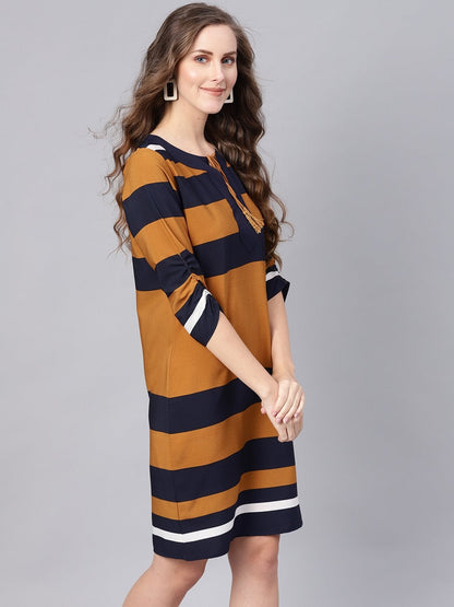 Women's Brown Stripe Shift Dress