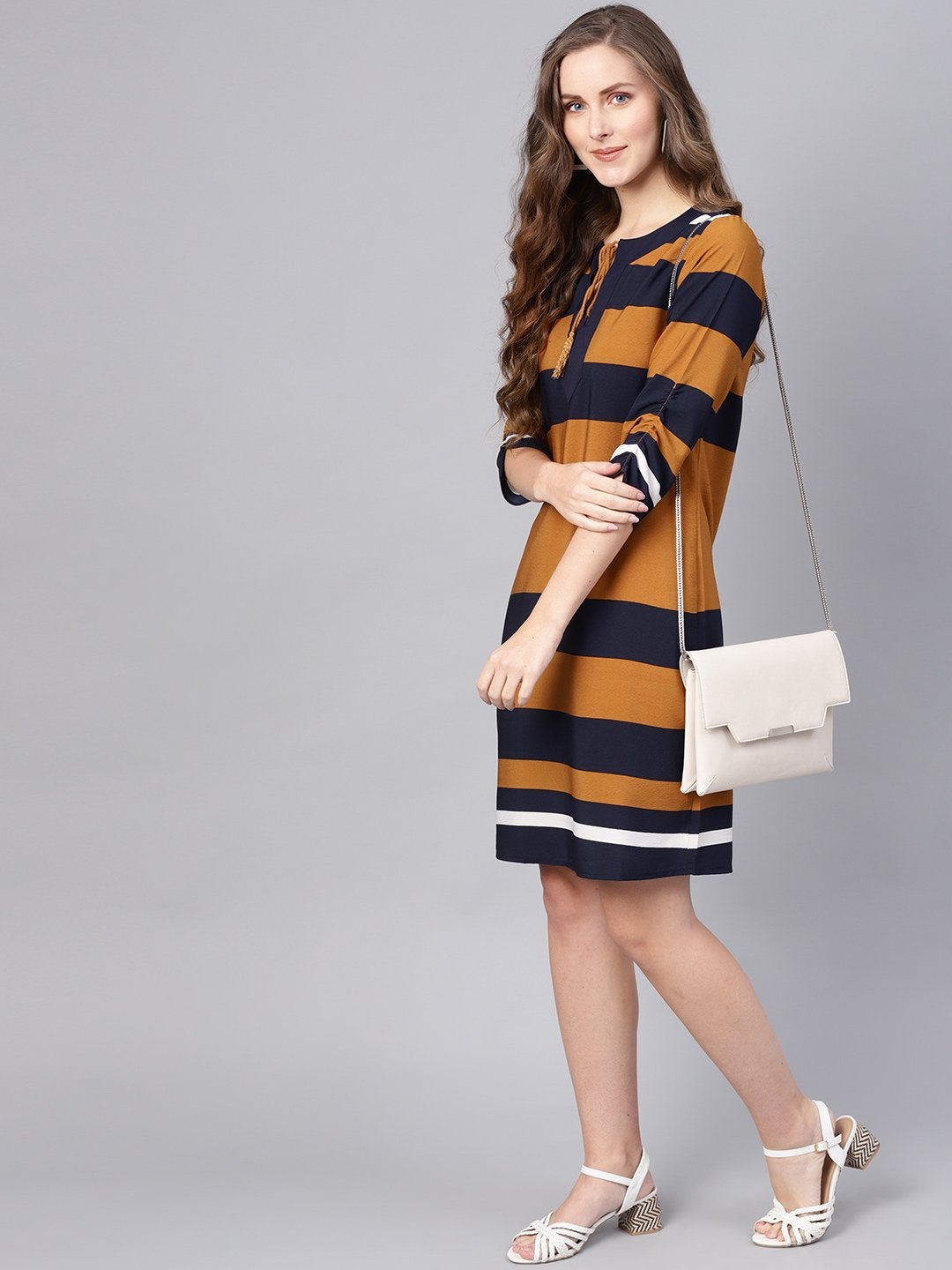 Women's Brown Stripe Shift Dress
