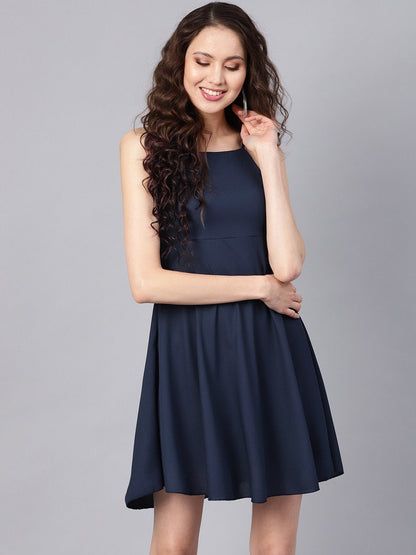 Women's Navy Blue Strappy Short Dress