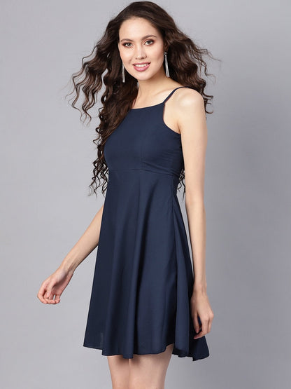 Women's Navy Blue Strappy Short Dress