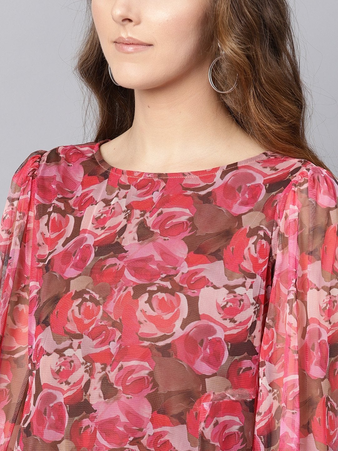 Women's Pink Rose Floral Mesh A-Line Dress