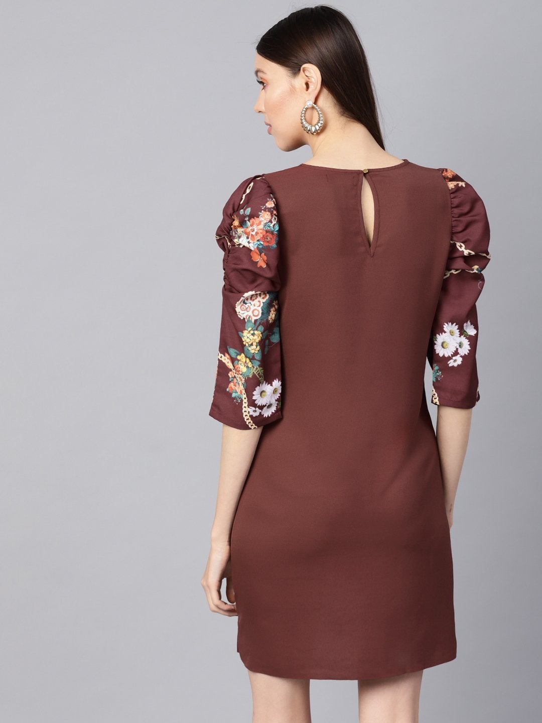 Women's Burgundy Floral Placement Print Shift Dress