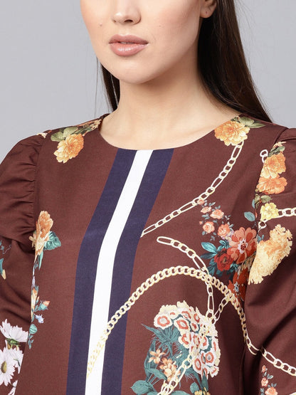 Women's Burgundy Floral Placement Print Shift Dress