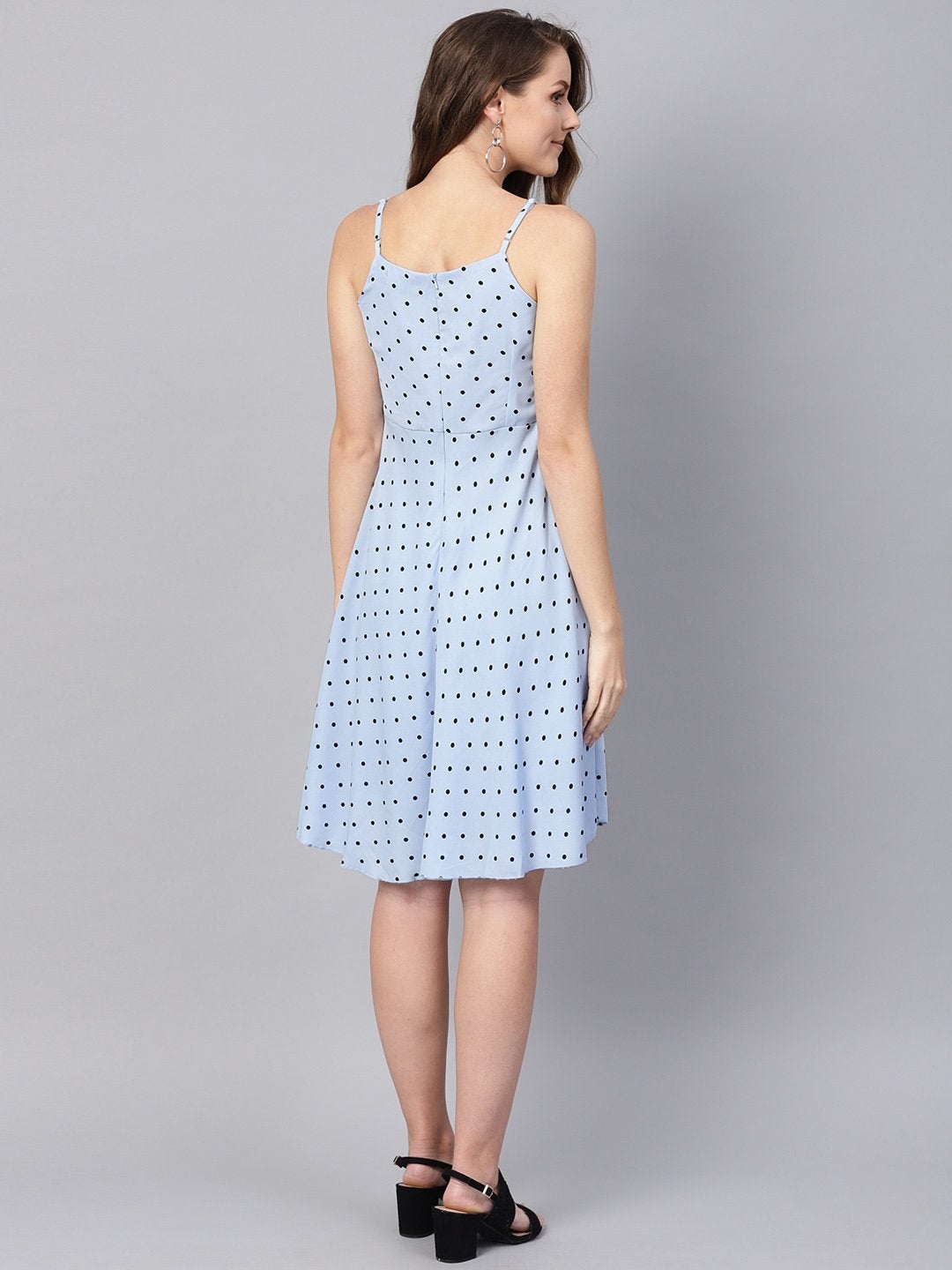 Women's Blue Dot Strappy Fit & Flare Dress
