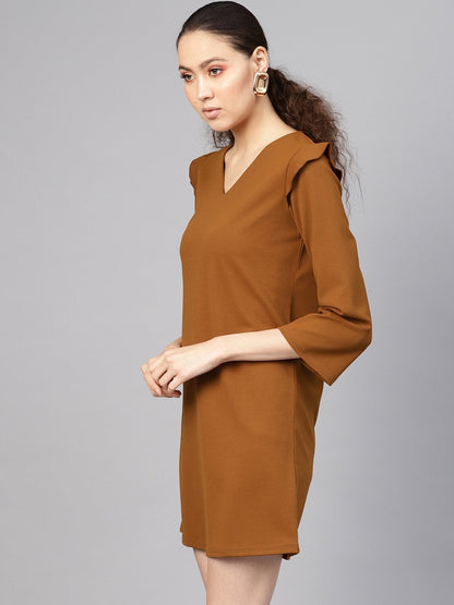 Women's Brown V-Neck Shift Dress
