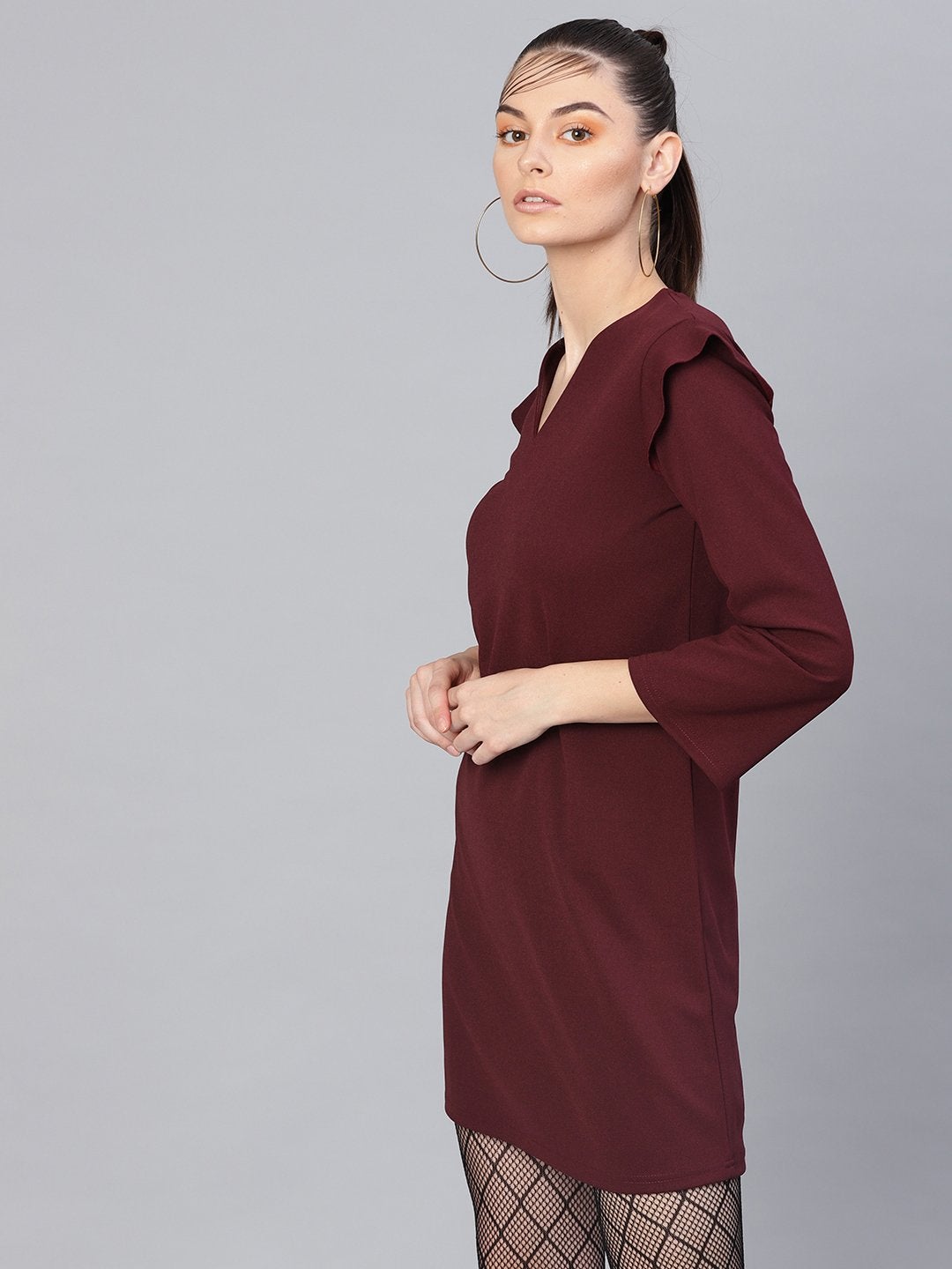 Women's Burgundy V-Neck Shift Dress