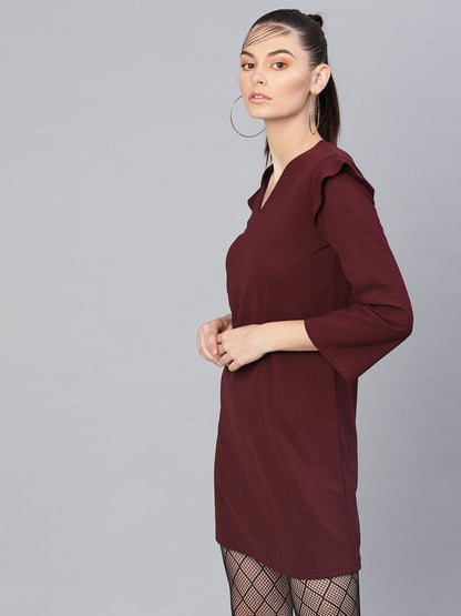 Women's Burgundy V-Neck Shift Dress