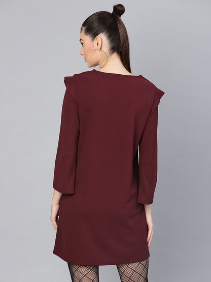 Women's Burgundy V-Neck Shift Dress