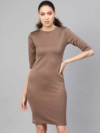 Women's Brown Metal Trim Bodycon Dress