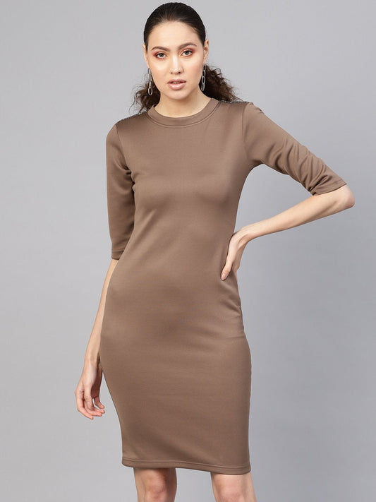 Women's Brown Metal Trim Bodycon Dress
