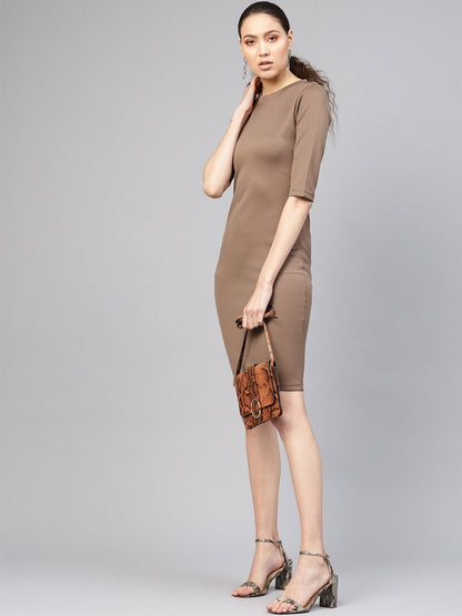 Women's Brown Metal Trim Bodycon Dress