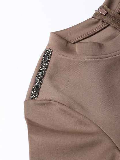Women's Brown Metal Trim Bodycon Dress