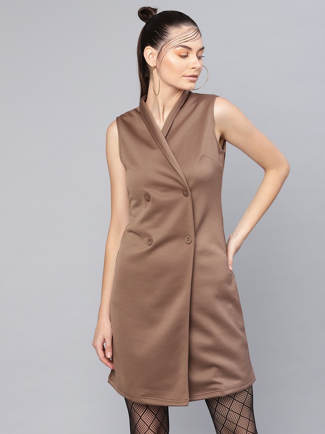 Women's Brown Sleeveless Blazer Dress